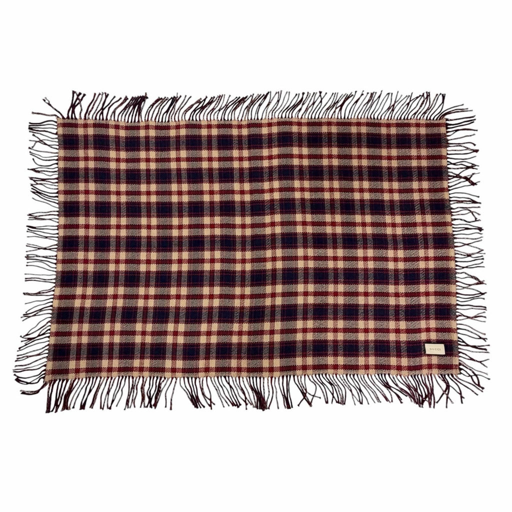 Gucci Wool GG Plaid Pattern with Fringe Reversible Scarf — view 2