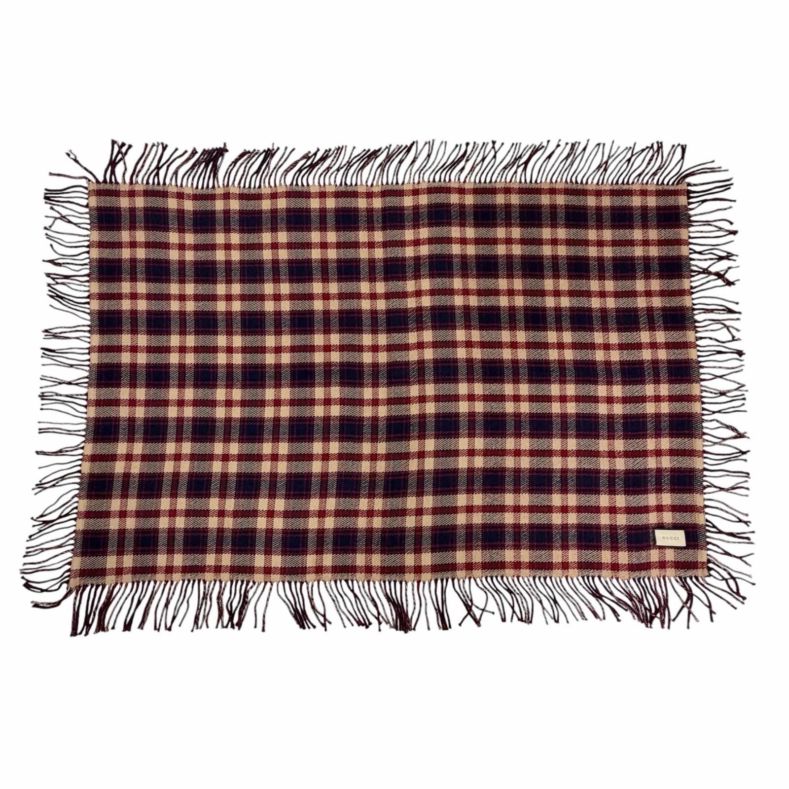 Gucci Wool GG Plaid Pattern with Fringe Reversible Scarf — view 2