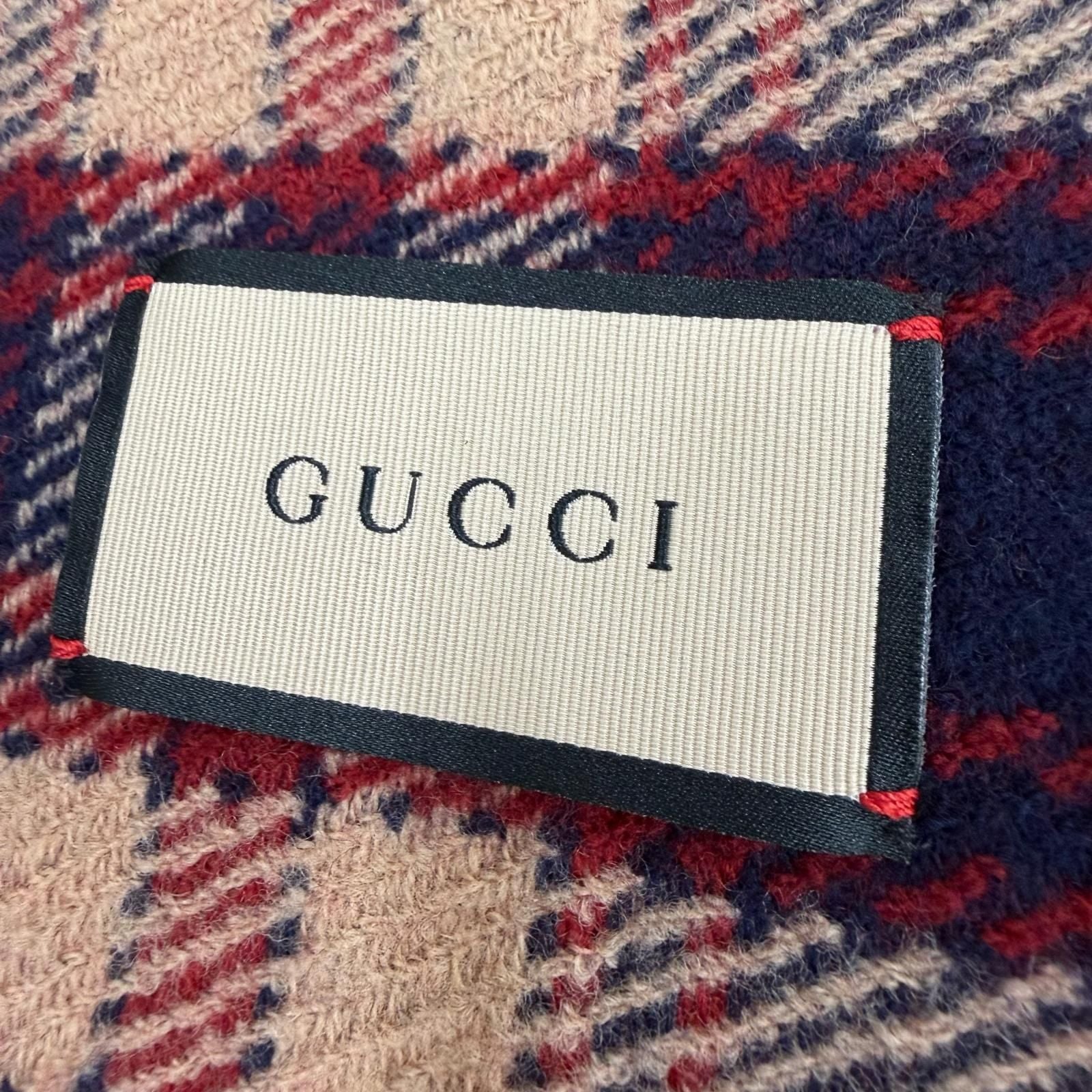 Gucci Wool GG Plaid Pattern with Fringe Reversible Scarf — view 5