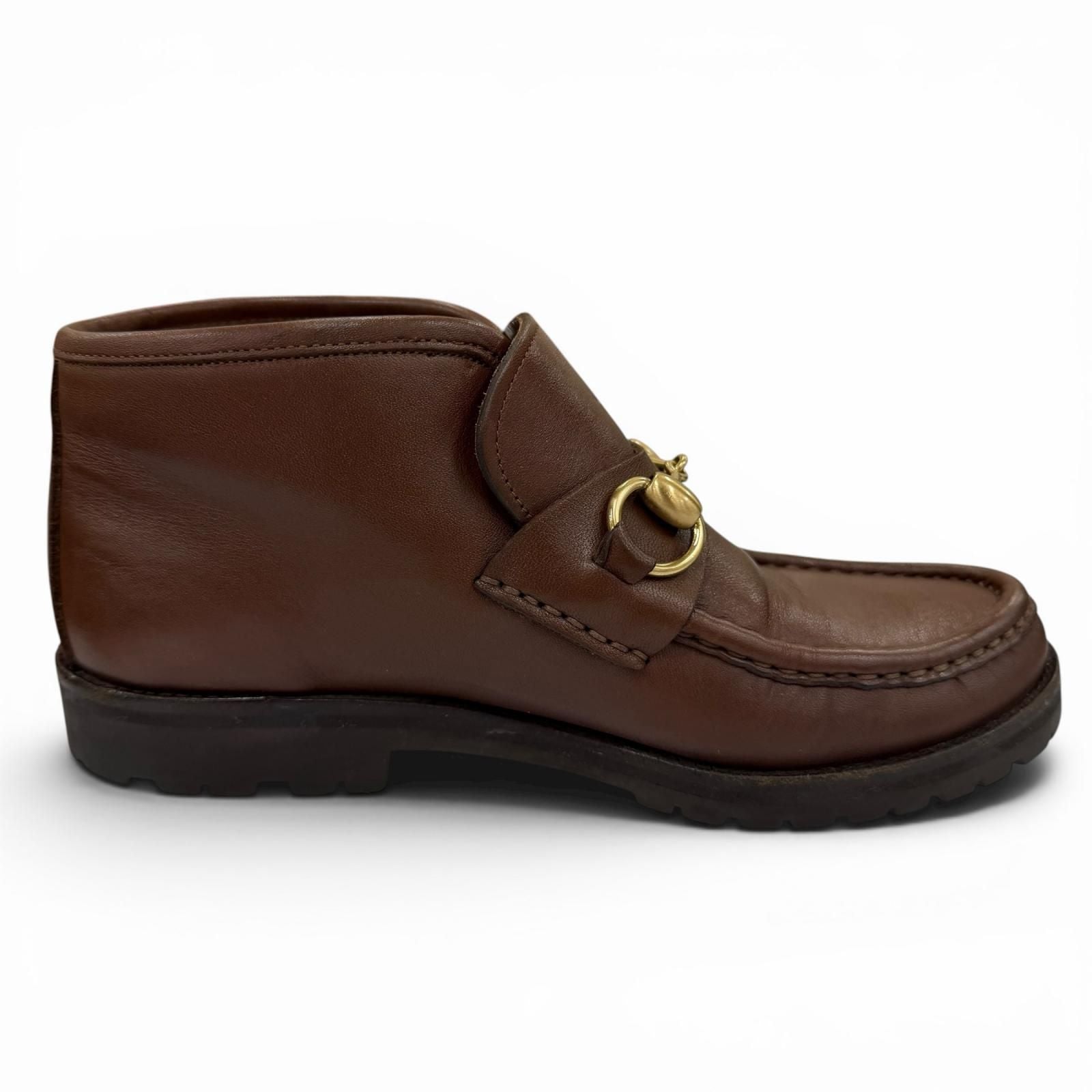Gucci 104 Horsebit Leather Short Boots Brown Gold 5 — view 6