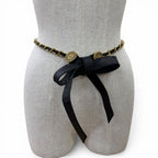 Chanel Vintage CC Logo Chain Leather Ribbon Belt Black Gold — view 5