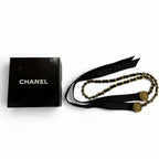 Chanel Vintage CC Logo Chain Leather Ribbon Belt Black Gold — view 2