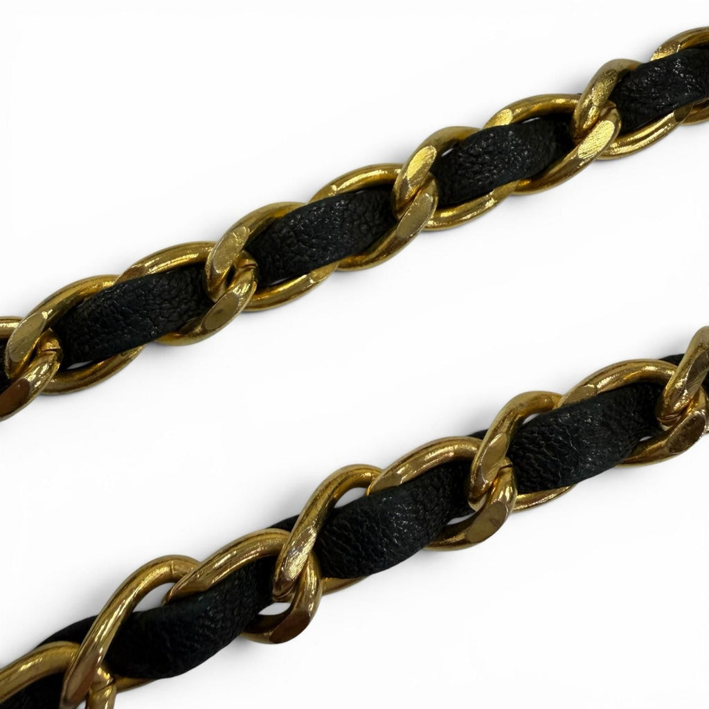 Chanel Vintage CC Logo Chain Leather Ribbon Belt Black Gold — view 7