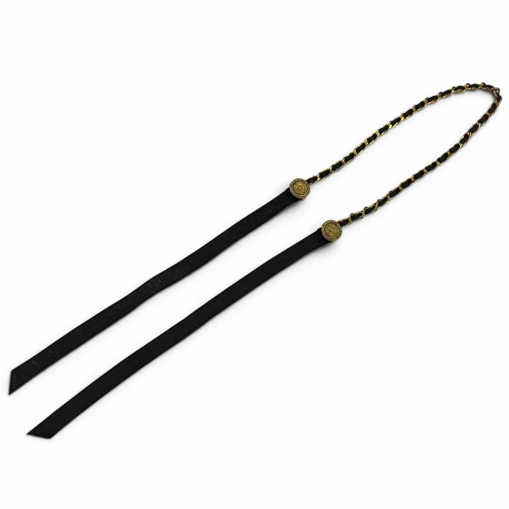 Chanel Vintage CC Logo Chain Leather Ribbon Belt Black Gold — view 3
