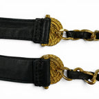 Chanel Vintage CC Logo Chain Leather Ribbon Belt Black Gold — view 9