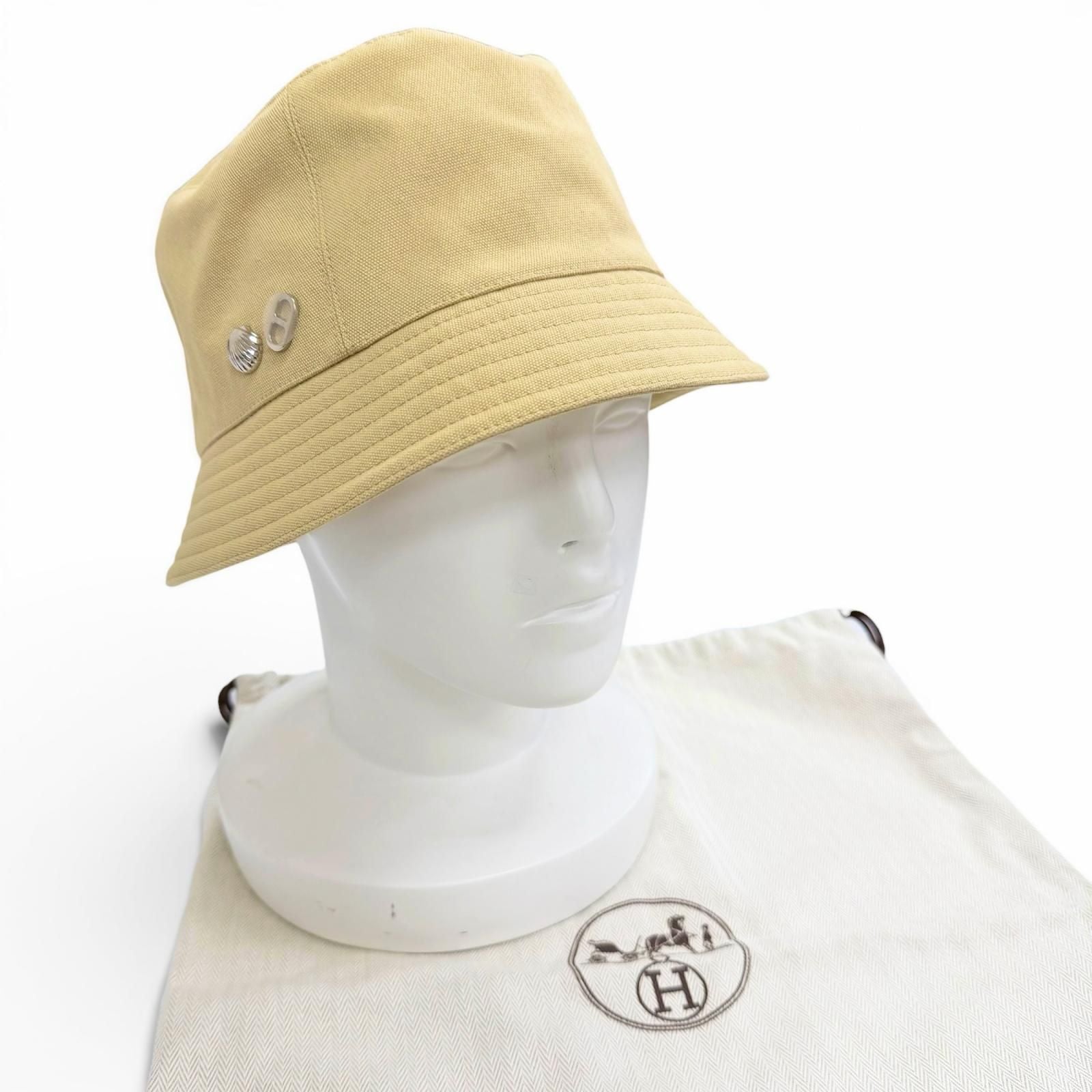 Hermes Calvi Sea Shell Cotton 100% Silver Chaine D'ancre Bucket Hat Beige 58 — view 2