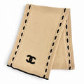 Chanel Cashmere CC Logo Long Scarf Shawl Beige Black