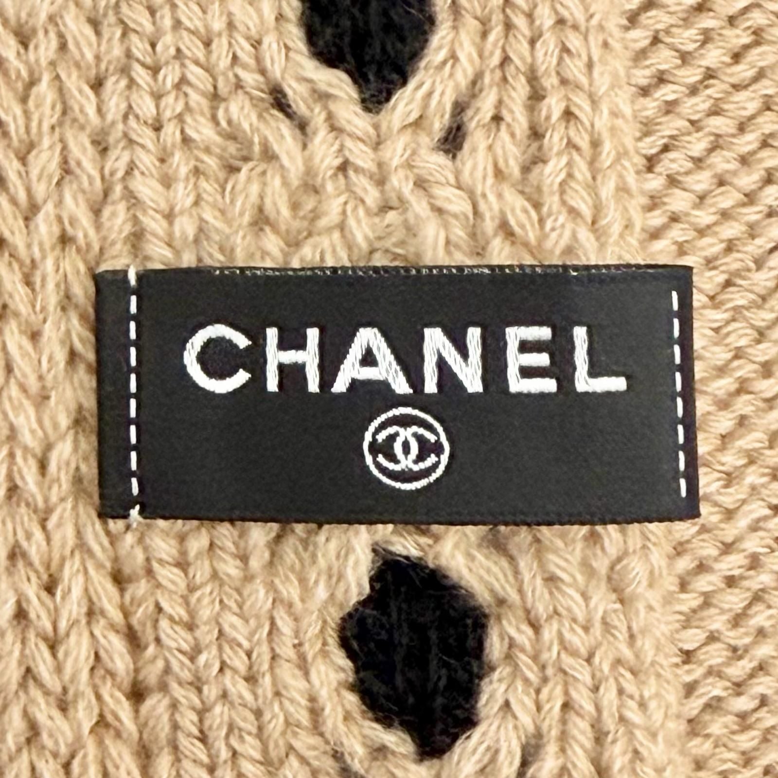 Chanel Cashmere CC Logo Long Scarf Shawl Beige Black — view 7