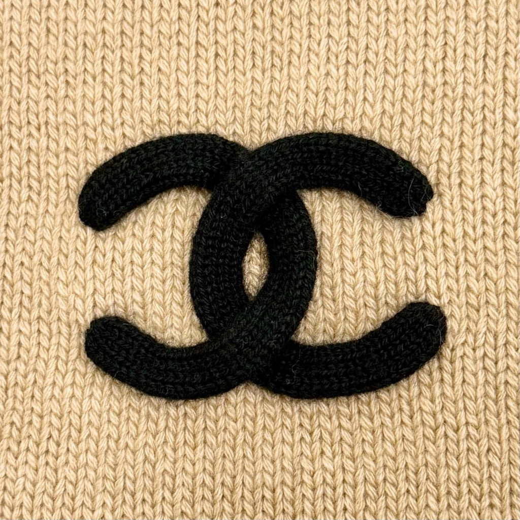 Chanel Cashmere CC Logo Long Scarf Shawl Beige Black — view 6