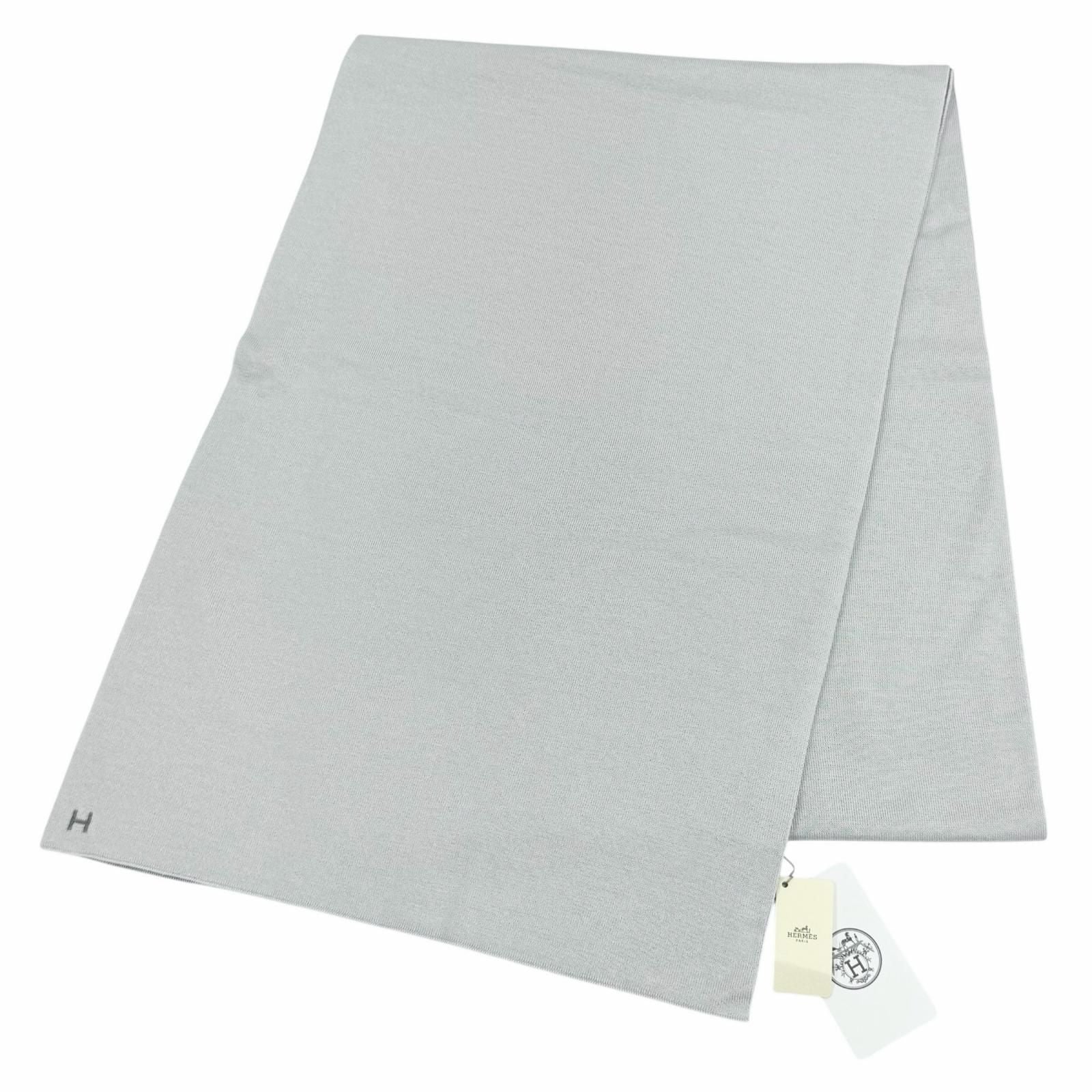 Hermes Cashmere Silk Blend Logo Scarf Shawl Gray