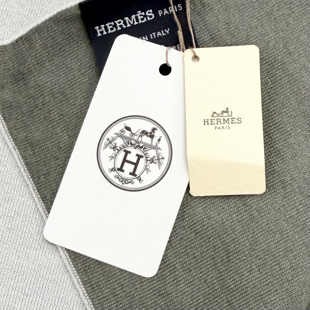 Hermes Cashmere Silk Blend Logo Scarf Shawl Gray — view 9
