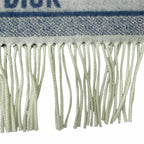 Dior Cashmere Oblique All Over Pattern Large Shawl Fringe Scarf Blue Ivory — view 5