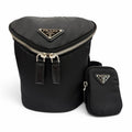 Prada Nylon Leather Re-Nylon Triangle Logo Shoulder Bag Black Silver with Plate