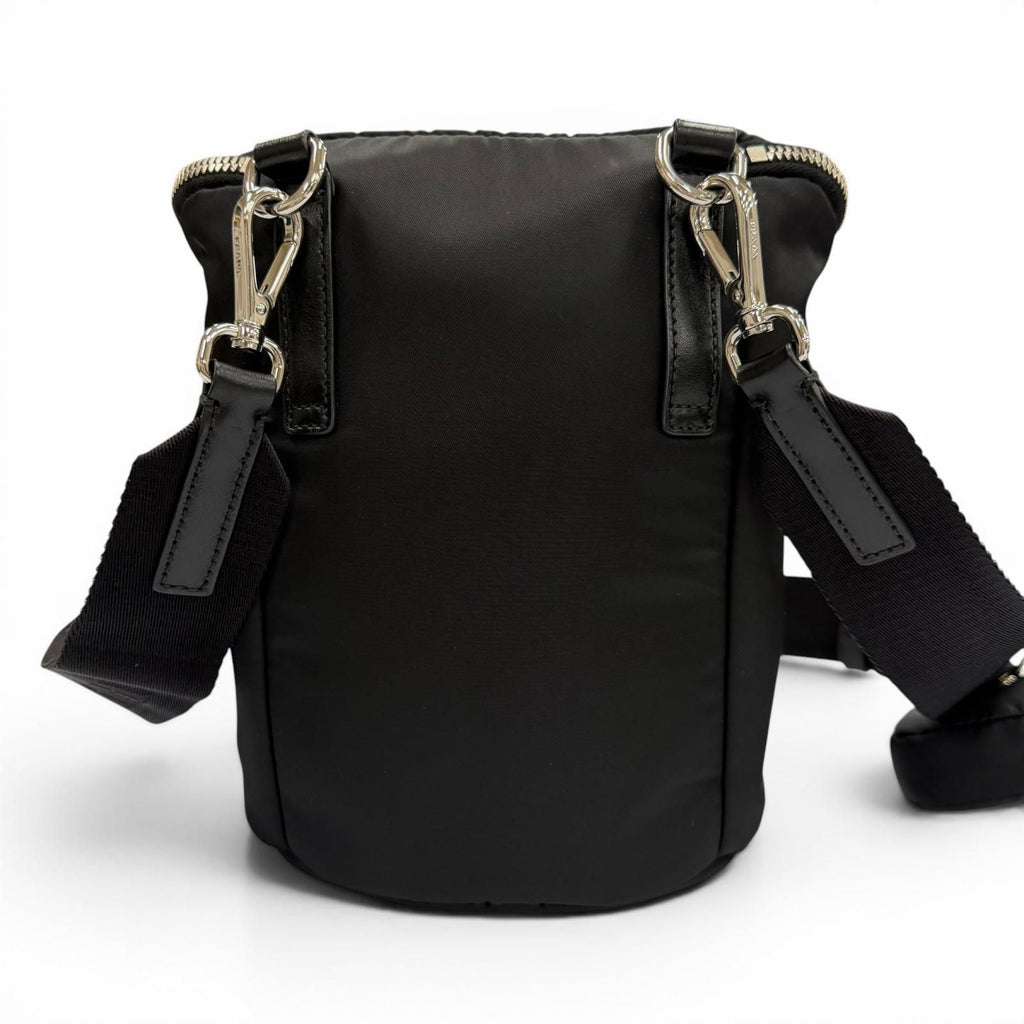 Prada Nylon Leather Re-Nylon Triangle Logo Shoulder Bag Black Silver with Plate — view 4