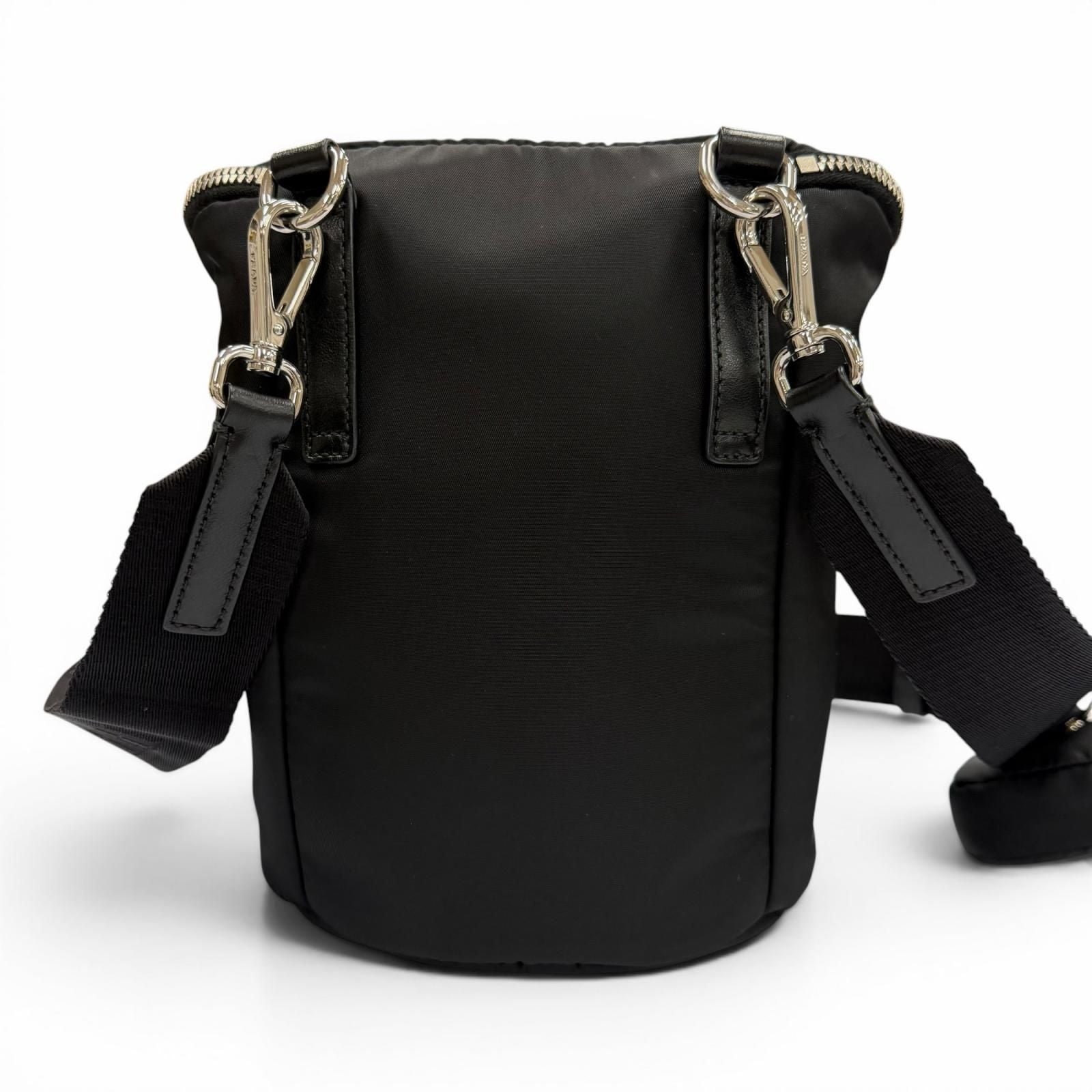 Prada Nylon Leather Re-Nylon Triangle Logo Shoulder Bag Black Silver with Plate — view 4