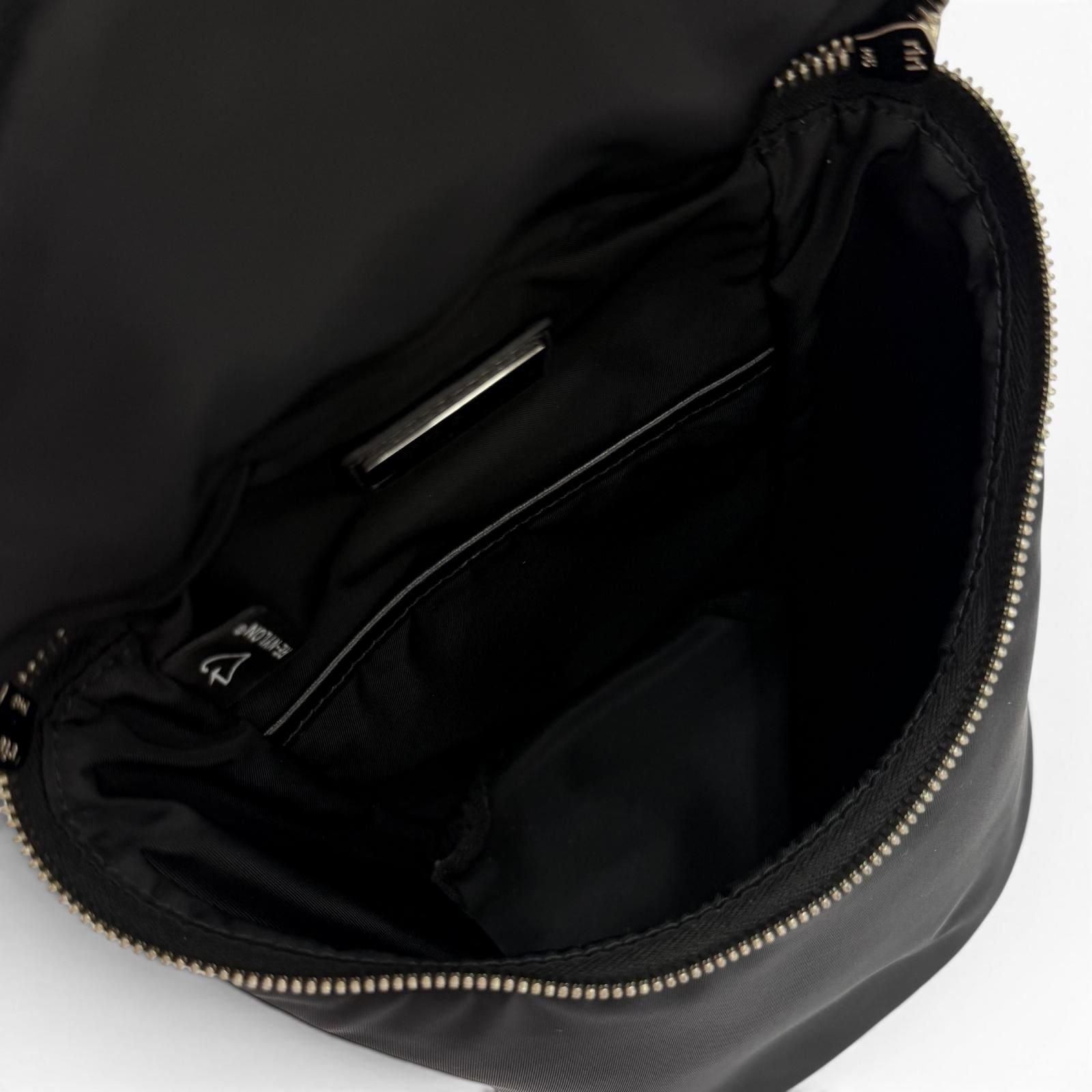 Prada Nylon Leather Re-Nylon Triangle Logo Shoulder Bag Black Silver with Plate — view 8