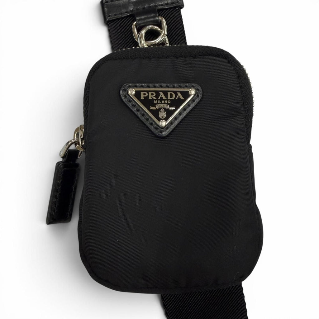 Prada Nylon Leather Re-Nylon Triangle Logo Shoulder Bag Black Silver with Plate — view 9