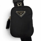 Prada Nylon Leather Re-Nylon Triangle Logo Shoulder Bag Black Silver with Plate — view 9