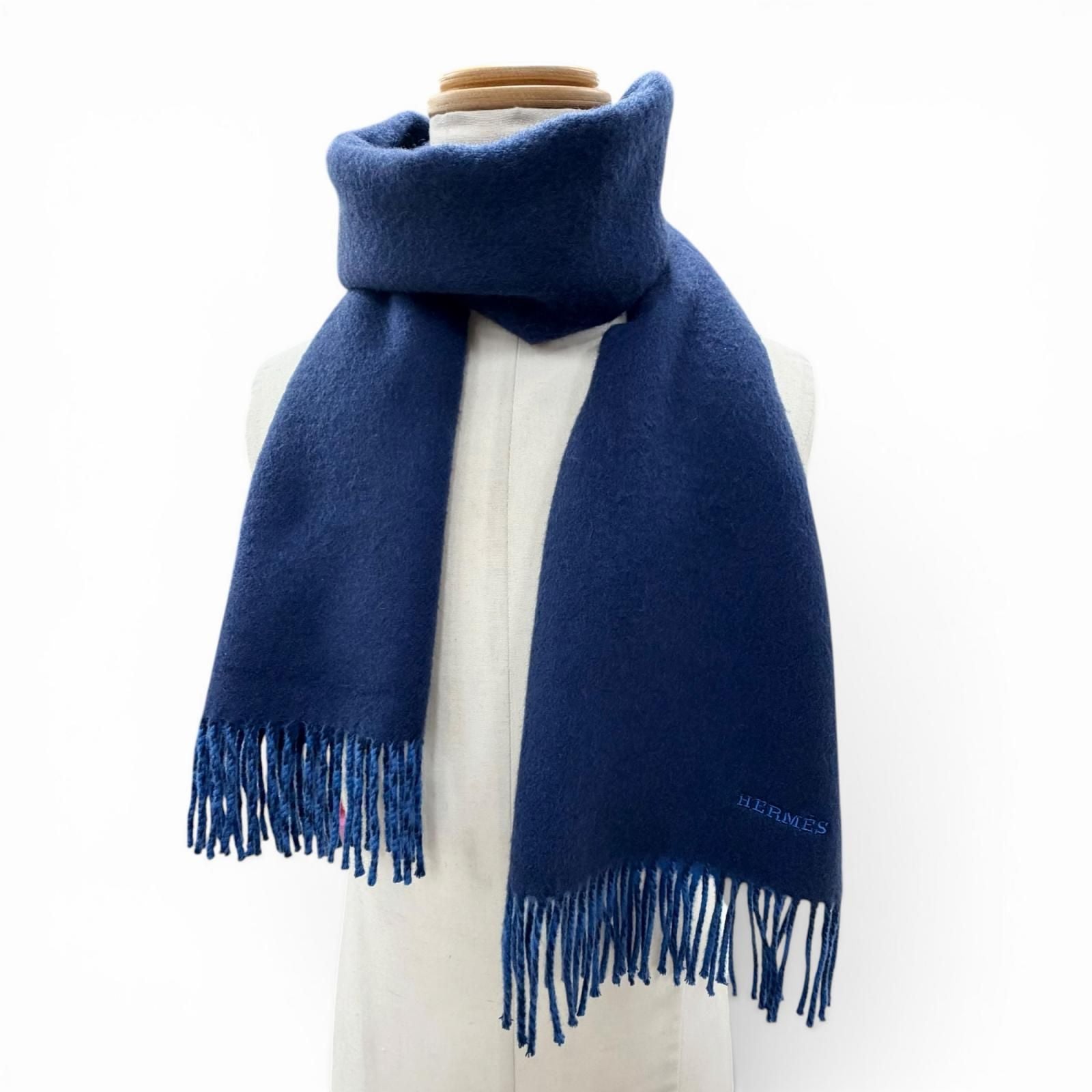 Hermes Recto Verso Cashmere Bicolor Logo Embroidery with Fringe Reversible — view 3