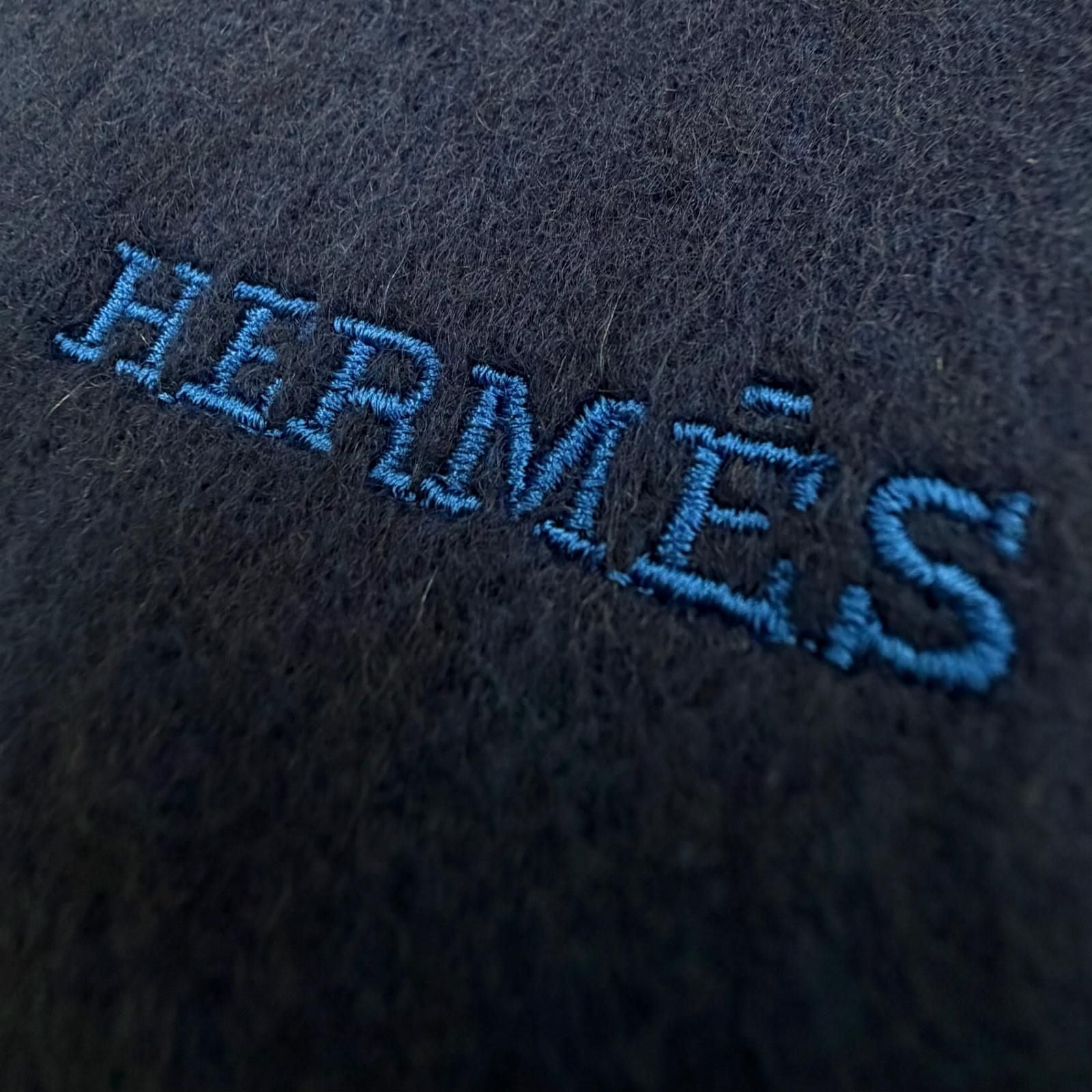 Hermes Recto Verso Cashmere Bicolor Logo Embroidery with Fringe Reversible — view 5