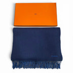 Hermes Recto Verso Cashmere Bicolor Logo Embroidery with Fringe Reversible — view 2