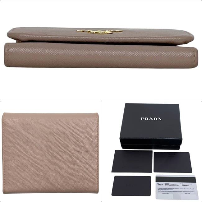Prada Trifold Wallet Beige Cammeo Saffiano Leather — view 3