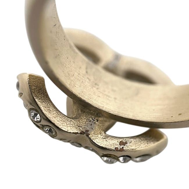 Chanel Ring Gold CC Logo Officially Repaired Rhinestone a — view 6