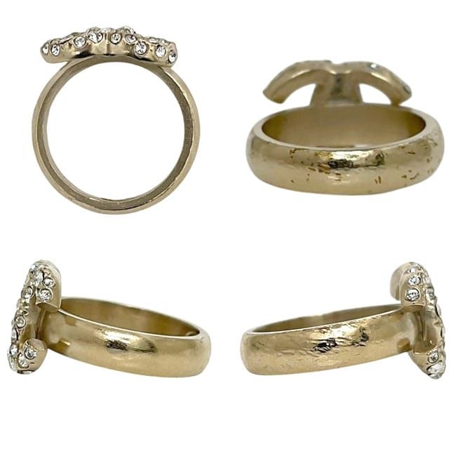 Chanel Ring Gold CC Logo Officially Repaired Rhinestone a — view 2