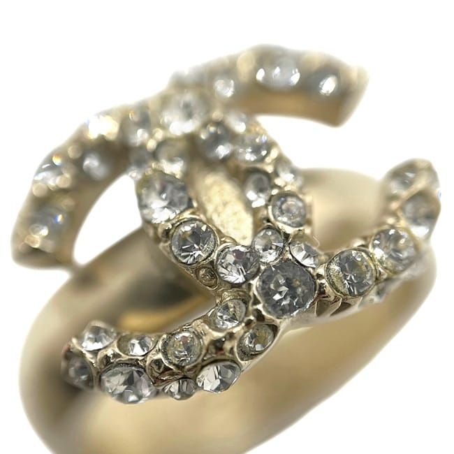 Chanel Ring Gold CC Logo Officially Repaired Rhinestone a — view 5