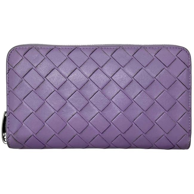 Bottega Veneta Zip Around Wallet Lavender Purple Intrecciato Leather — view 9