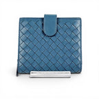 Bottega Veneta Intrecciato Leather Compact Wallet Bifold Blue Gray