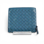 Bottega Veneta Intrecciato Leather Compact Wallet Bifold Blue Gray — view 2
