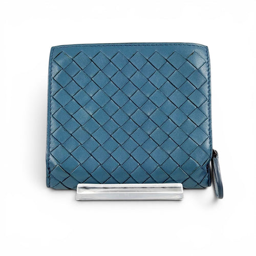 Bottega Veneta Intrecciato Leather Compact Wallet Bifold Blue Gray — view 2