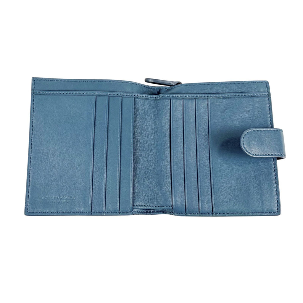 Bottega Veneta Intrecciato Leather Compact Wallet Bifold Blue Gray — view 4