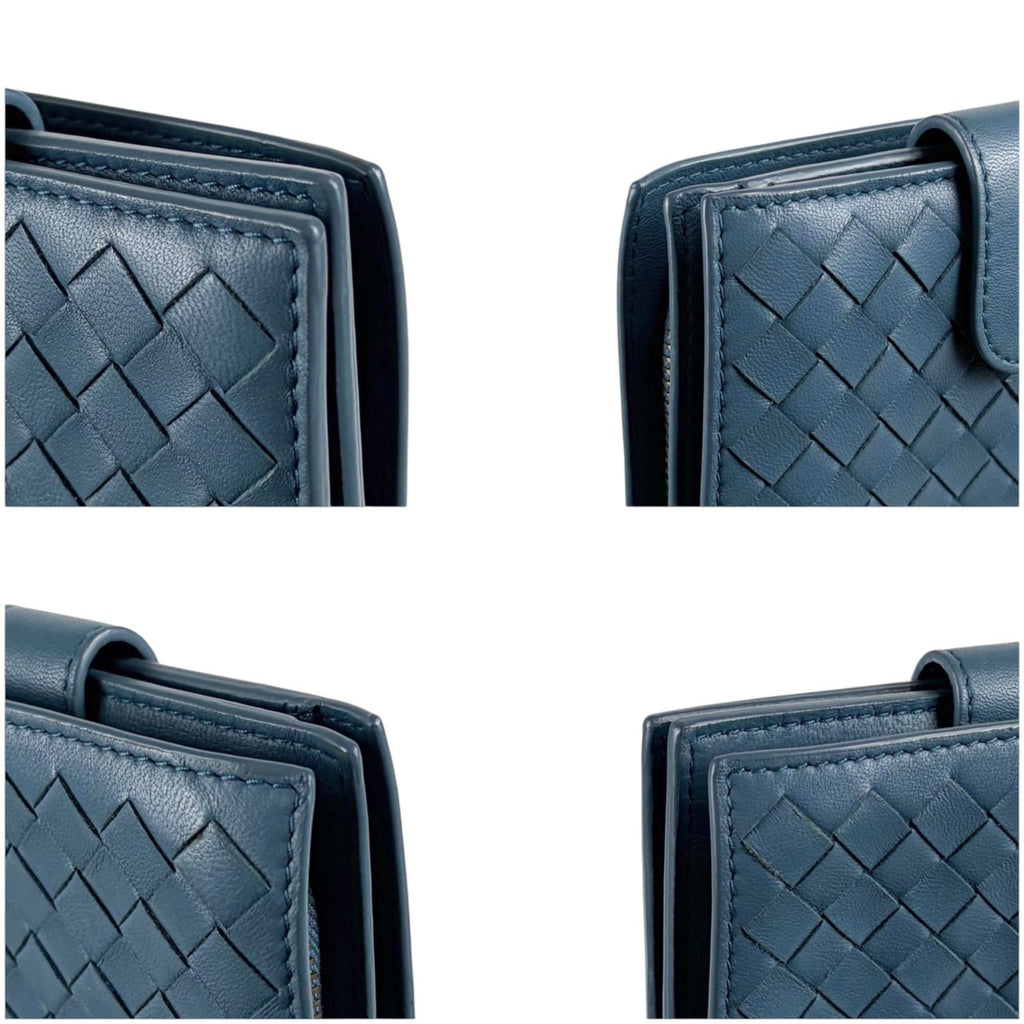 Bottega Veneta Intrecciato Leather Compact Wallet Bifold Blue Gray — view 8