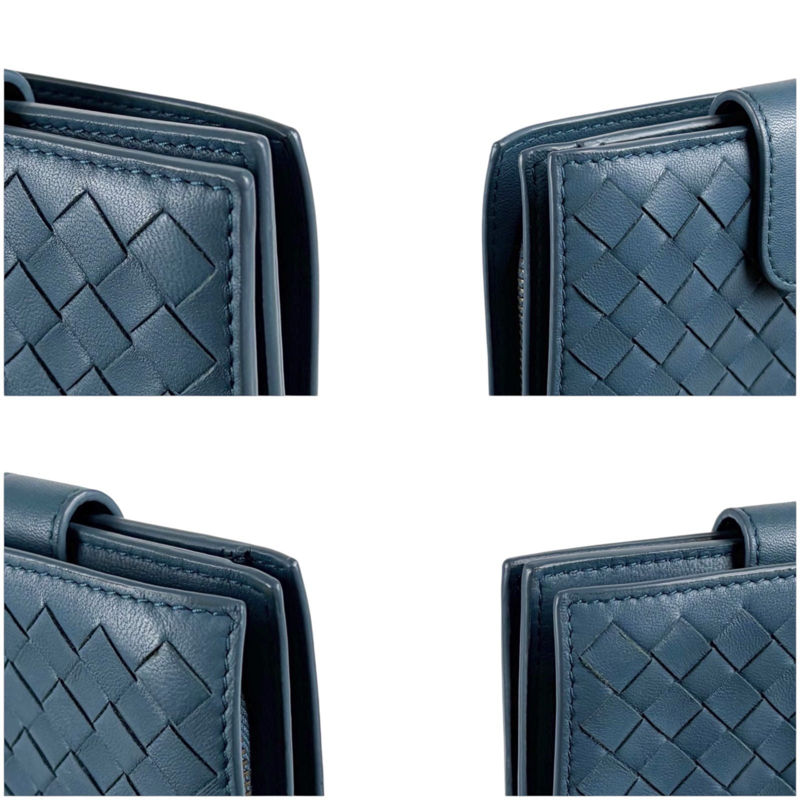 Bottega Veneta Intrecciato Leather Compact Wallet Bifold Blue Gray — view 8