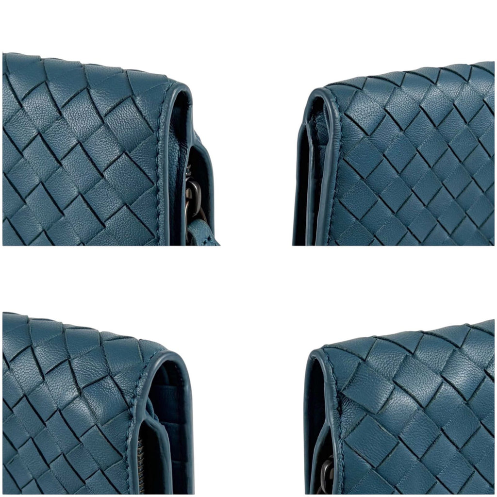 Bottega Veneta Intrecciato Leather Compact Wallet Bifold Blue Gray — view 9