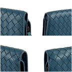 Bottega Veneta Intrecciato Leather Compact Wallet Bifold Blue Gray — view 9