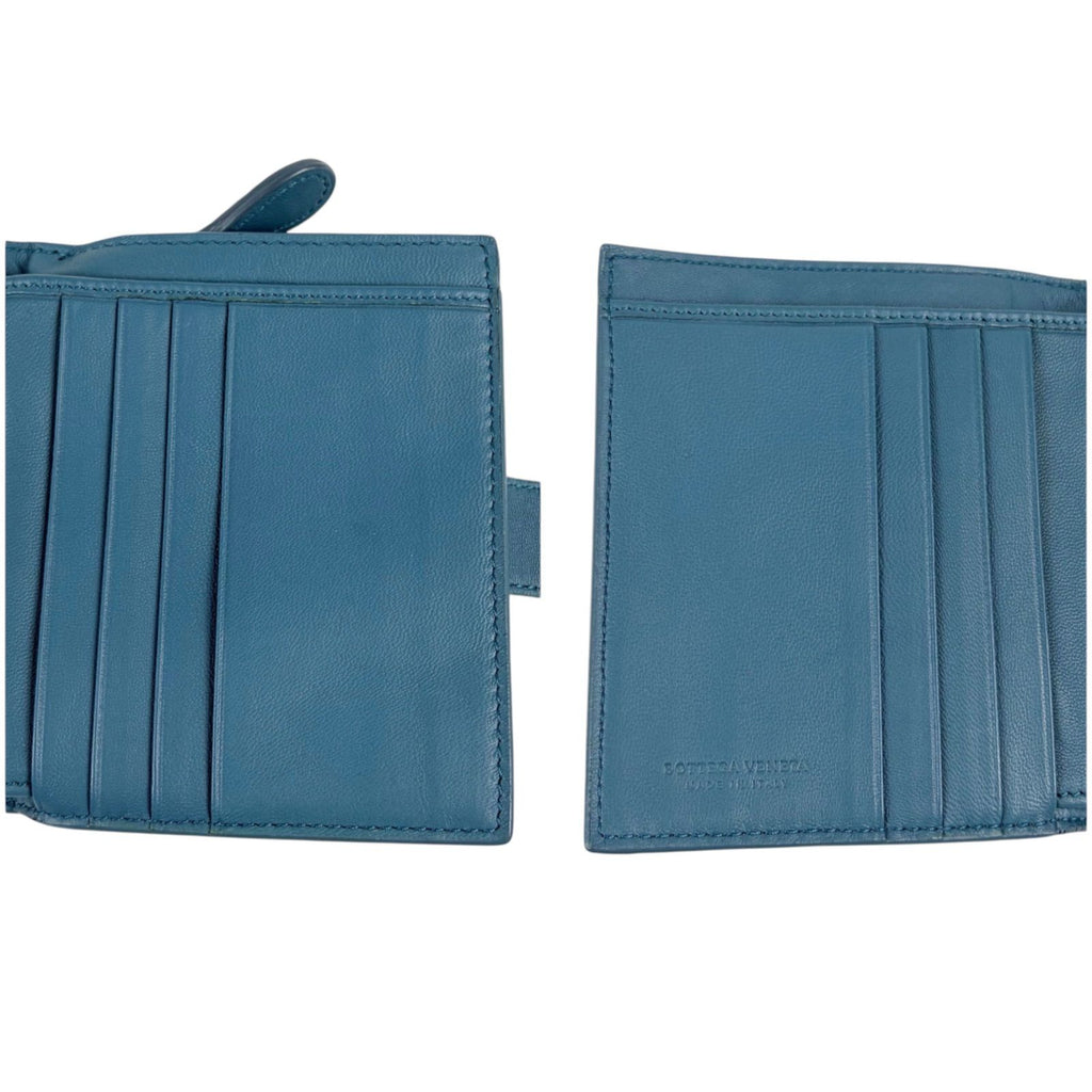 Bottega Veneta Intrecciato Leather Compact Wallet Bifold Blue Gray — view 5