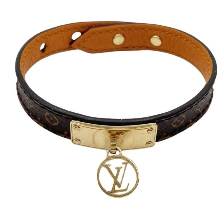 Louis Vuitton Bracelet Logo Mania Brown Monogram LV Circle Gold