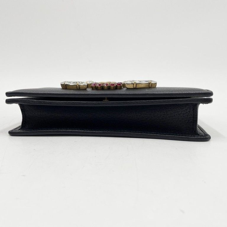 Gucci Shoulder Bag GG Marmont Black Leather Crystal Bijou Chain Wallet — view 3