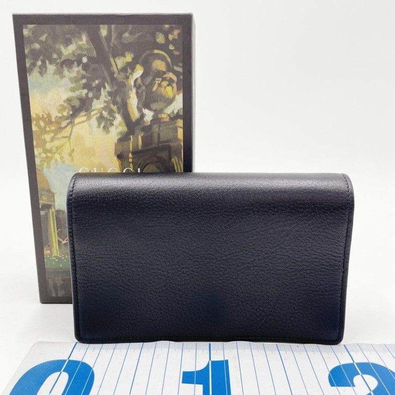 Gucci Shoulder Bag GG Marmont Black Leather Crystal Bijou Chain Wallet — view 2