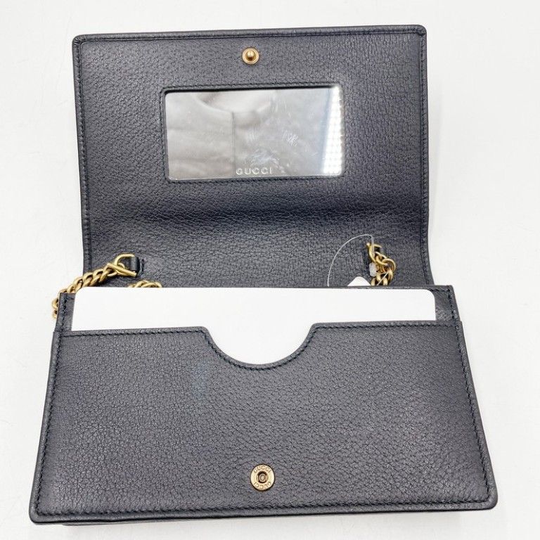 Gucci Shoulder Bag GG Marmont Black Leather Crystal Bijou Chain Wallet — view 8