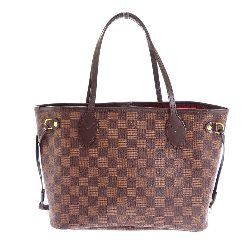 Louis Vuitton Neverfull PM Tote Damier Canvas Brown Gold Pouch — view 2