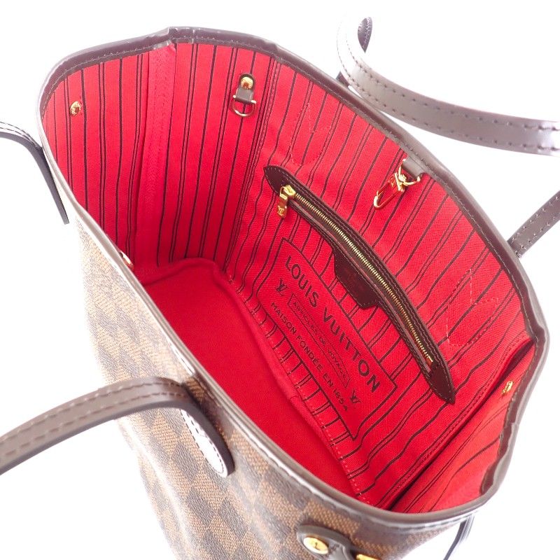 Louis Vuitton Neverfull PM Tote Damier Canvas Brown Gold Pouch — view 7