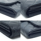 Chanel CC Logo Quilted Long Flap Wallet Black Silver Caviar Leather — view 4