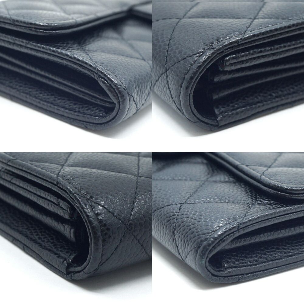 Chanel CC Logo Quilted Long Flap Wallet Black Silver Caviar Leather — view 4