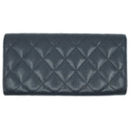 Chanel CC Logo Quilted Long Flap Wallet Black Silver Caviar Leather — view 2