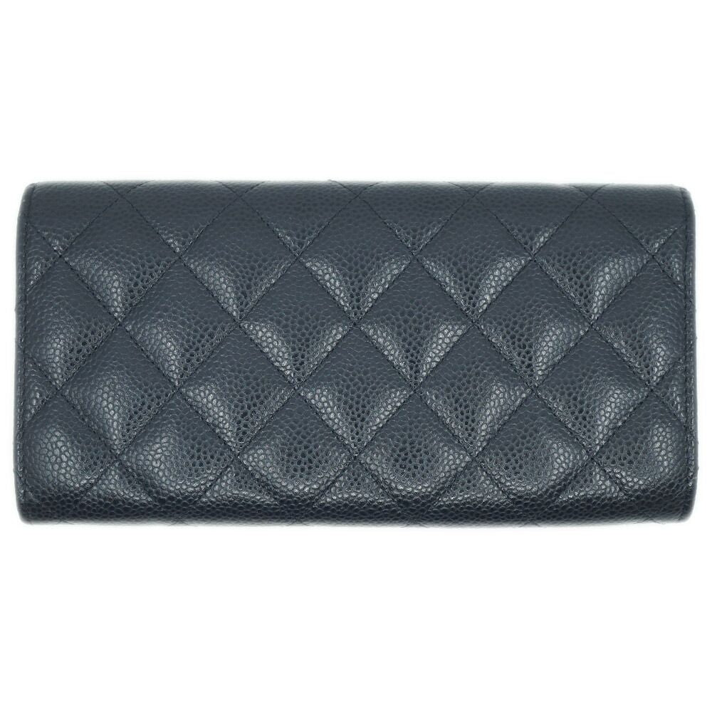 Chanel CC Logo Quilted Long Flap Wallet Black Silver Caviar Leather — view 2