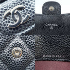 Chanel CC Logo Quilted Long Flap Wallet Black Silver Caviar Leather — view 7